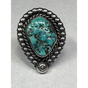 Sterling Ring 925 Turquoise Ring Size 8 Navajo Inspired Signed RL Vintage Chunky